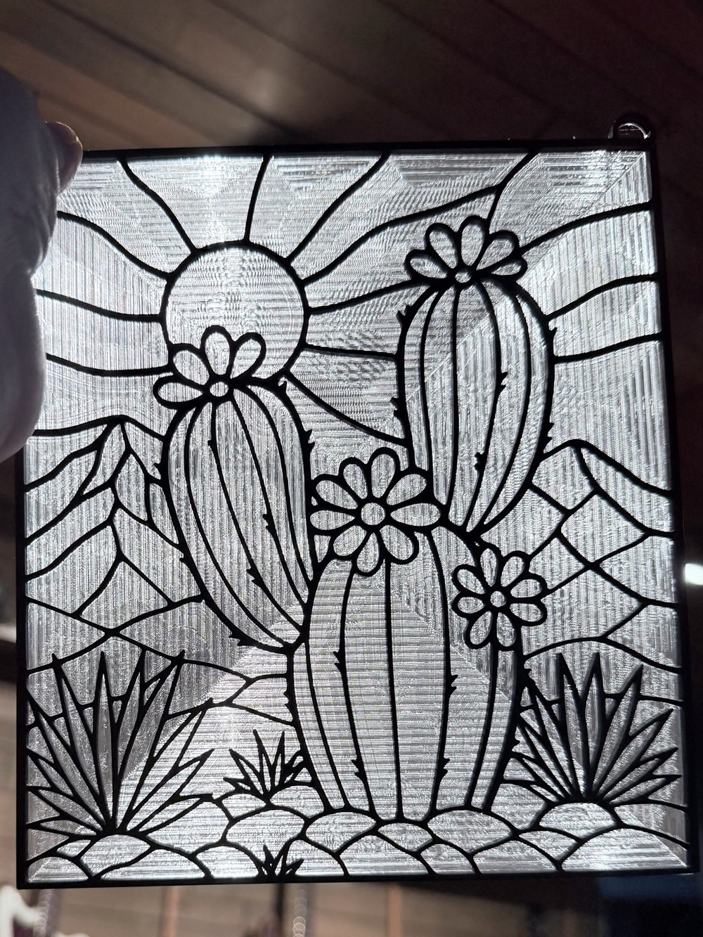Prickly Pear New Mexico Suncatcher, Color Your Own Stained Window Decor Handmade